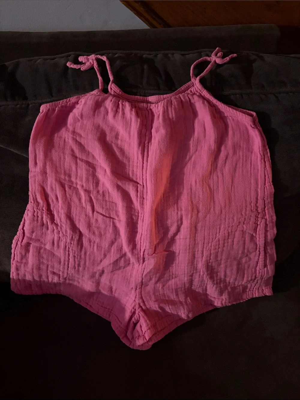 Old Navy Girls' Pink Cotton Gauze Tie-Shoulder Romper